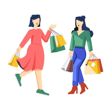 Des amies discutent de shopping  Illustration