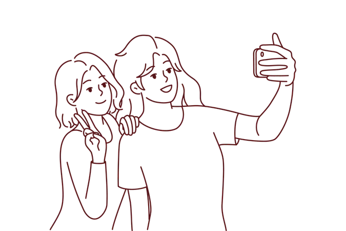 Amies prenant le selfie  Illustration