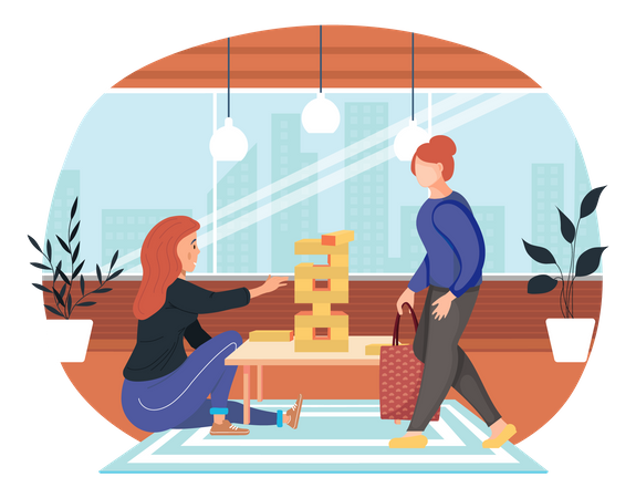 Amigas jugando juego lógico de mesa juntos  Ilustración