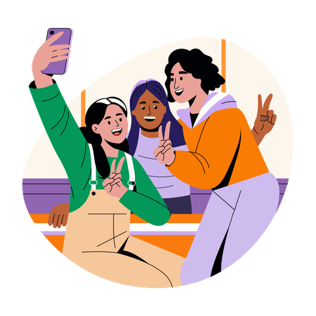 Amigas tirando selfie  Ilustração