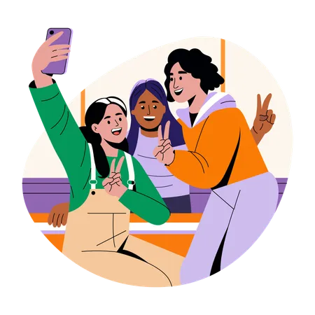 Amigas tirando selfie  Ilustração