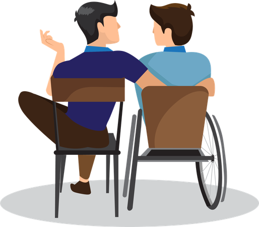 Amigo físico perfecto Con un amigo discapacitado en silla de ruedas  Ilustración