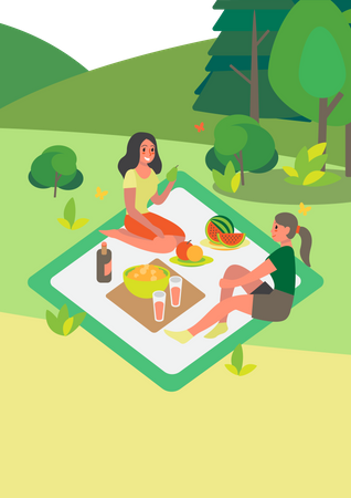 Un amigo pasa tiempo al aire libre en un picnic  Ilustración
