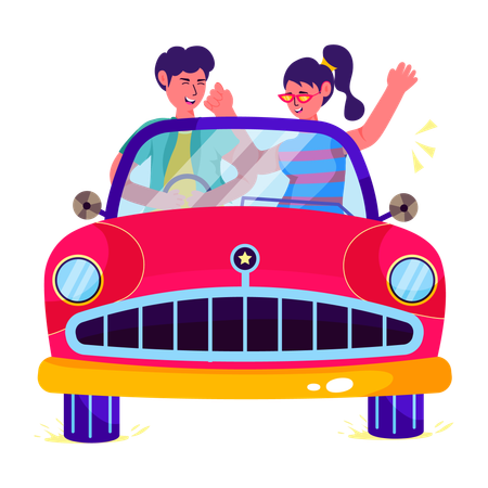 Amigos curtindo viagem de carro  Ilustração