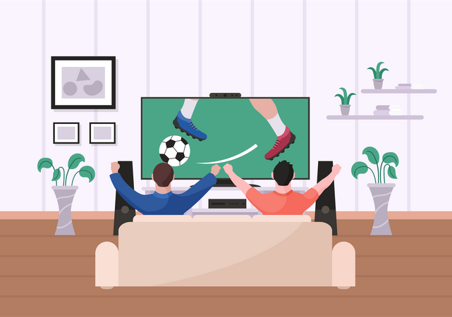 Amigos assistindo futebol  Ilustração
