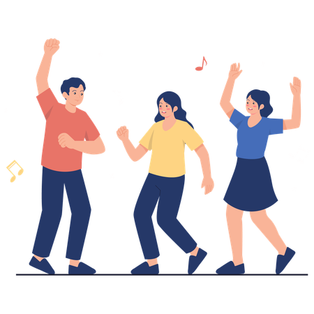 Amigos bailando en una fiesta de música  Illustration