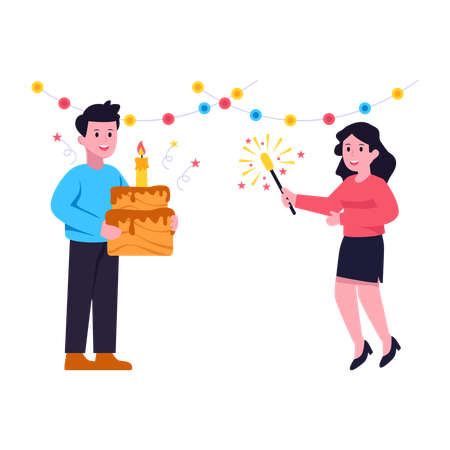 Amigos celebrando cumpleaños  Ilustración