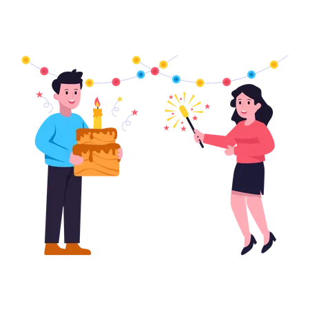 Amigos celebrando cumpleaños  Ilustración