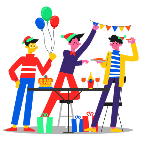 Amigos celebrando juntos la fiesta de año nuevo  Ilustración