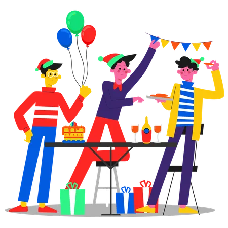 Amigos celebrando juntos la fiesta de año nuevo  Ilustración