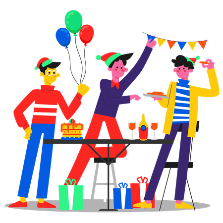 Amigos comemorando a festa de ano novo juntos  Ilustração