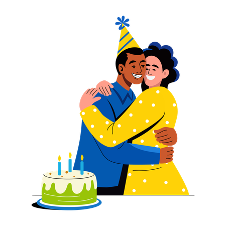 Amigos compartiendo un abrazo de feliz cumpleaños.  Illustration