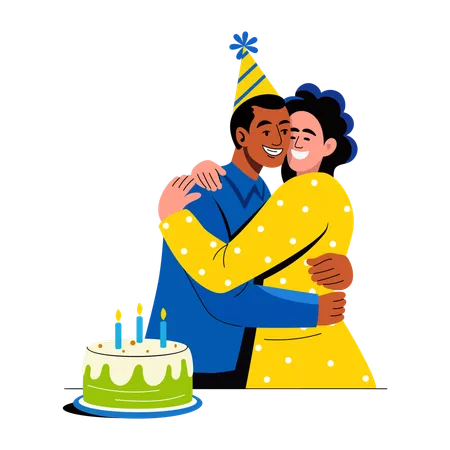 Amigos compartiendo un abrazo de feliz cumpleaños.  Illustration