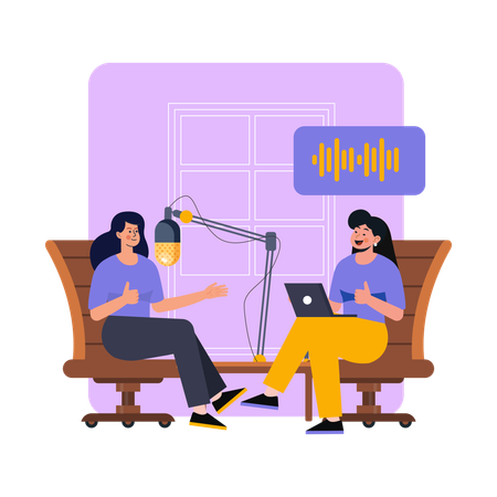Amigos conversando em podcast  Ilustração
