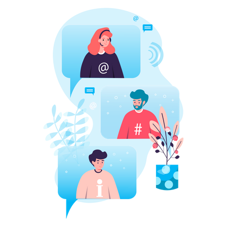 Amigos conversando em videochamada  Ilustração