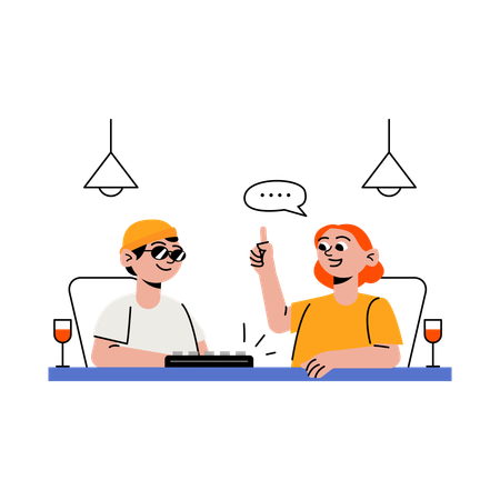 Amigos conversando na mesa de jantar  Ilustração