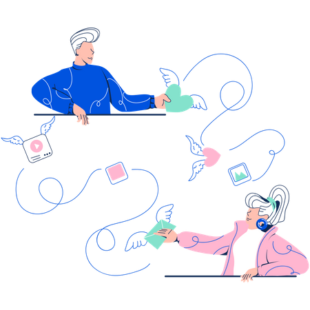 Amigos conversando nas redes sociais  Ilustração