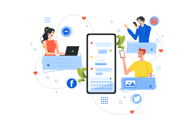 Amigos conversando nas redes sociais  Ilustração