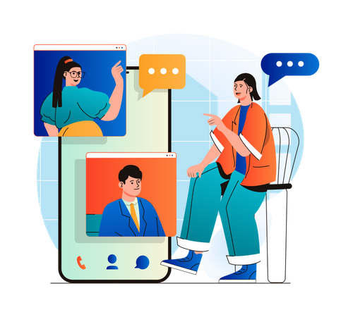 Amigos conversando por videochamada  Ilustração