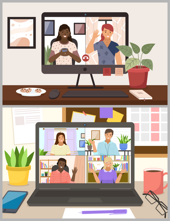 Amigos conversando por videochamada  Ilustração
