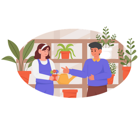 Amigos conversando sobre cultivo de plantas  Ilustração