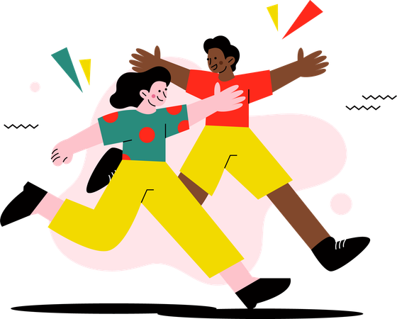 Amigos correm juntos  Ilustração
