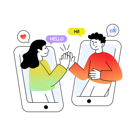 Saudações de amigos online pelo celular  Ilustração