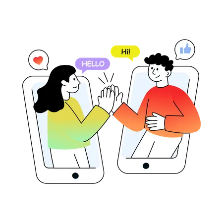 Saudações de amigos online pelo celular  Ilustração