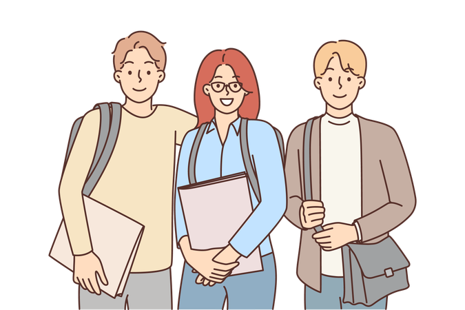 Amigos de faculdade com mochilas  Ilustração