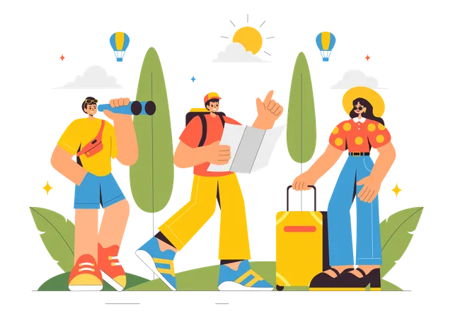 Amigos de vacaciones  Ilustración