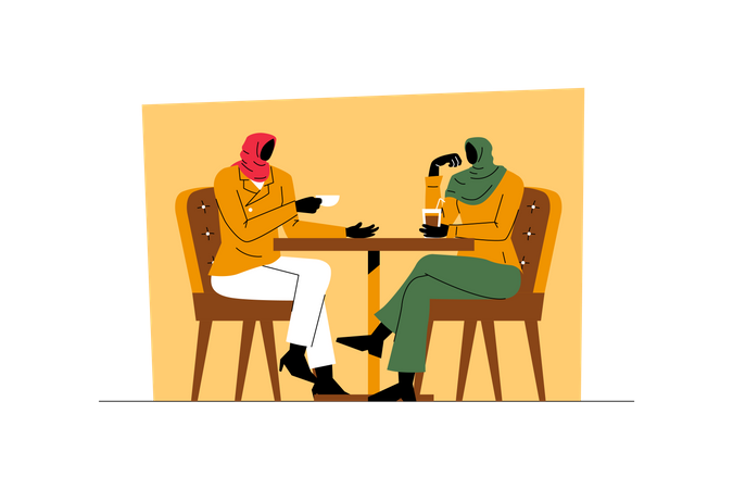 Amigos, desfrutando de café no café  Ilustração