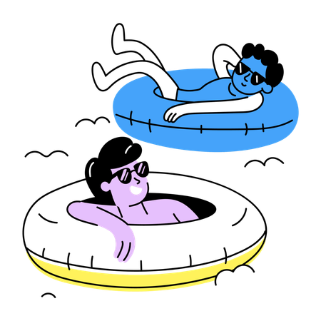 Amigos disfrutando de flotar en la piscina  Ilustración