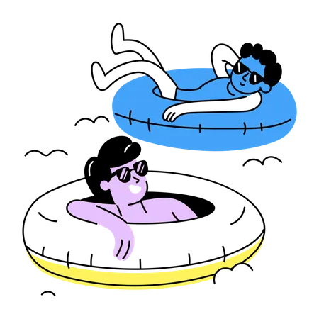 Amigos disfrutando de flotar en la piscina  Ilustración