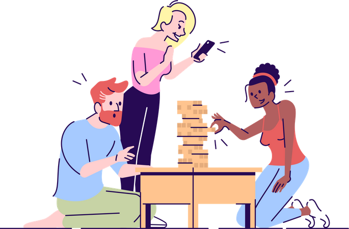 Amigos disfrutando de jenga  Ilustración