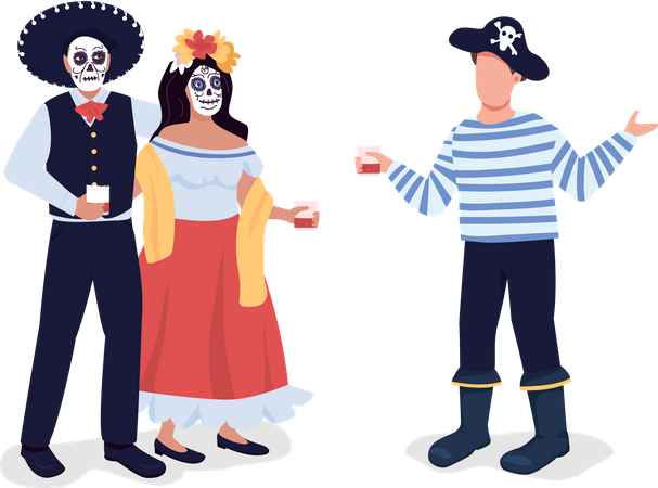 Amigos disfrazados de Halloween  Ilustración