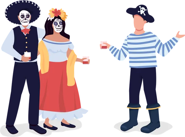 Amigos disfrazados de Halloween  Ilustración