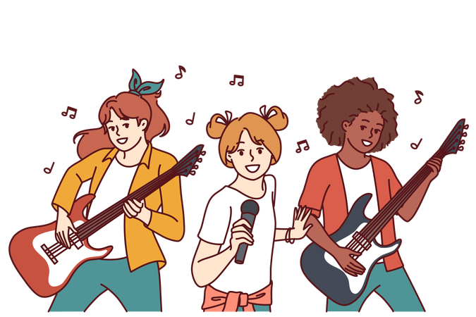 Los amigos disfrutan en un concierto musical.  Ilustración
