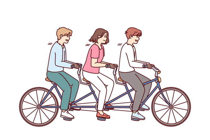 Amigos estão andando de bicicleta juntos  Ilustração