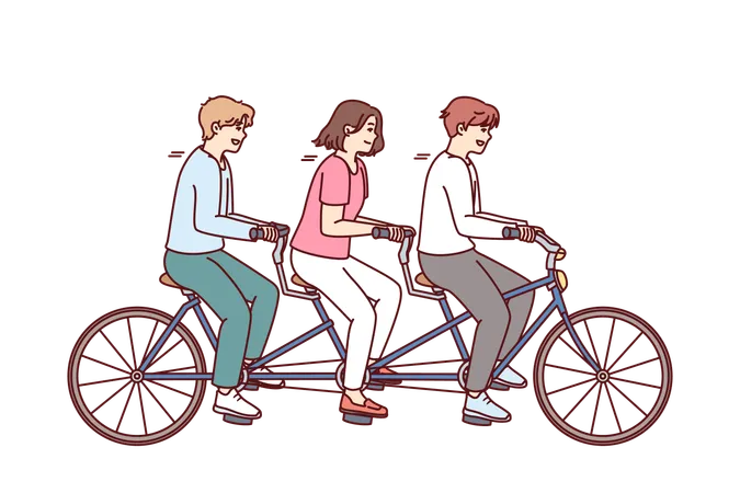 Amigos estão andando de bicicleta juntos  Ilustração