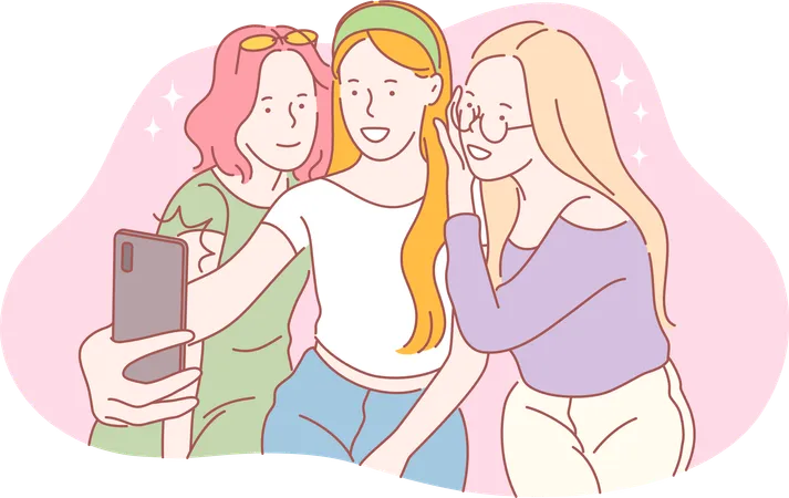 Amigos estão gostando de clicar em selfies  Ilustração