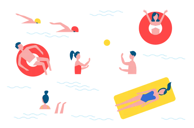 Amigos estão nadando na piscina  Ilustração