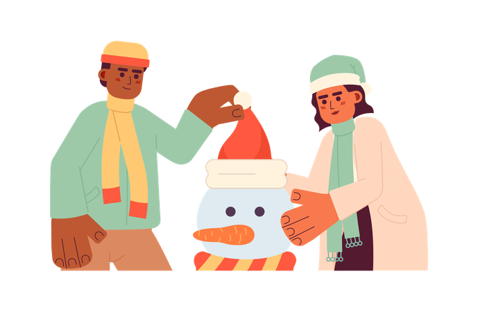 Amigos fazendo boneco de neve  Ilustração