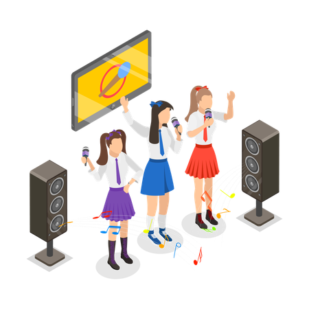 Amigos fazendo karaokê  Ilustração