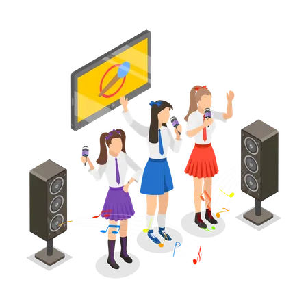 Amigos fazendo karaokê  Ilustração