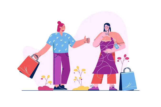 Os amigos foram às compras para comprar roupas novas  Ilustração