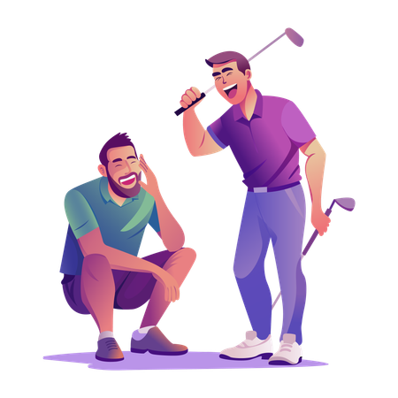 Amigos golfistas riéndose a carcajadas  Ilustración