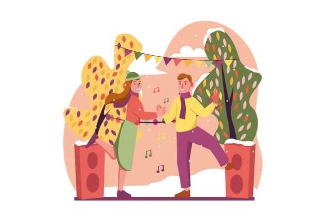 Amigos bailando juntos  Ilustración