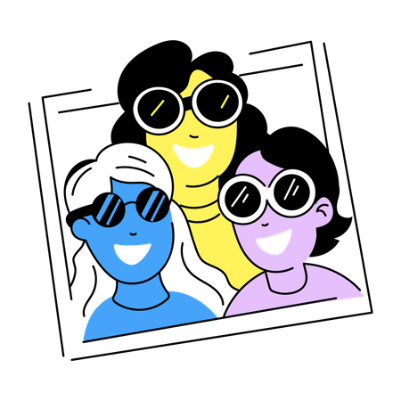Amigos haciendo clic para el marco Trio  Ilustración