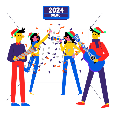 Amigos haciendo cuenta regresiva de año nuevo  Ilustración