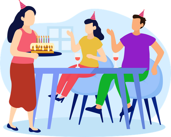 Amigos haciendo fiesta de cumpleaños  Ilustración